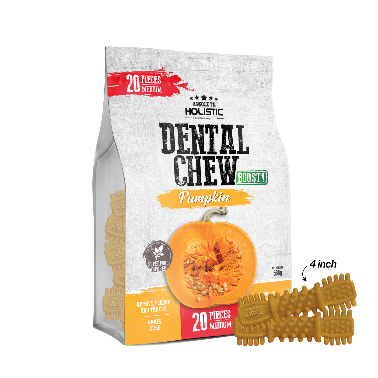 Absolute Holistic Boost Pumpkin Dental Chew Jumbo Pack for Dogs (2 Sizes)