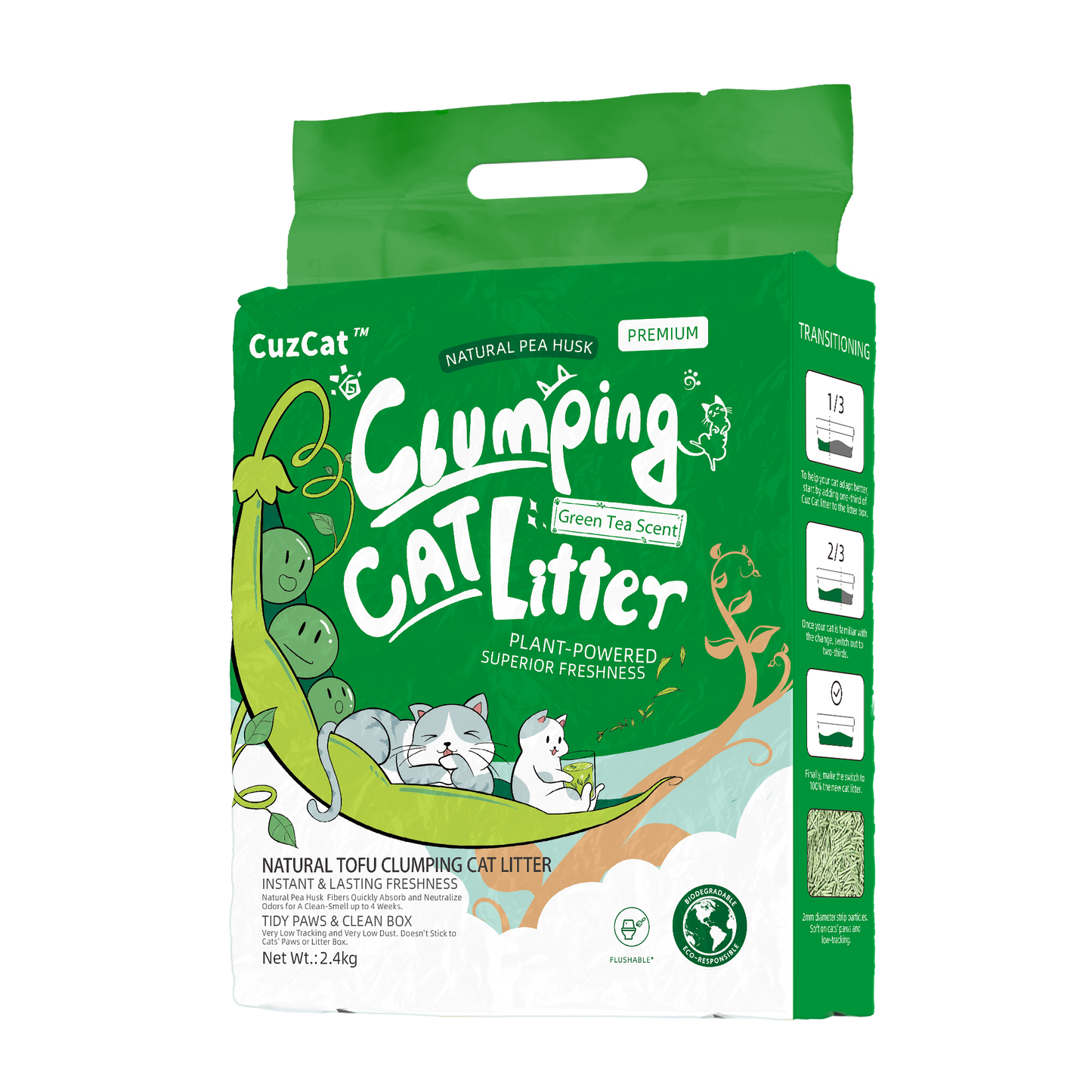 CuzCat Green Tea Pea Husk Clumping Cat Litter 6L (Bundle of 6)