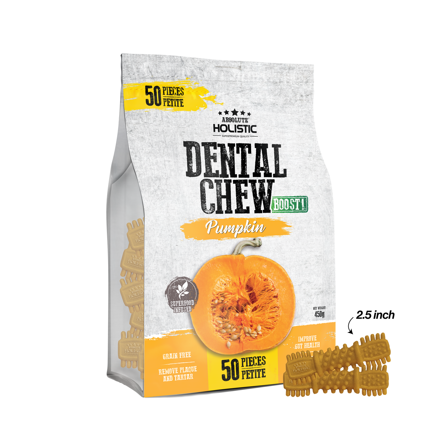 Absolute Holistic Boost Pumpkin Dental Chew Jumbo Pack for Dogs (2 Sizes)