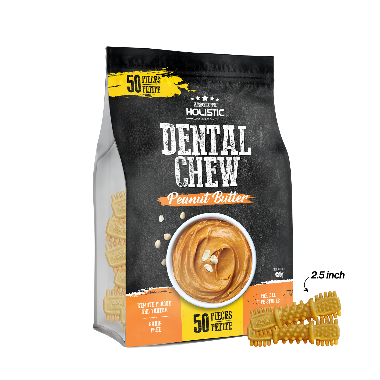 Absolute Holistic Boost Peanut Butter Dental Chew Jumbo Pack for Dogs (2 Sizes)