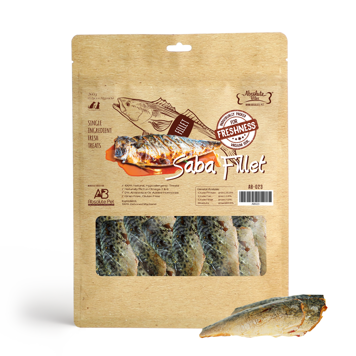 Absolute Bites Fresh Cut Saba Fillet Dog & Cat Treats (Large Bag) 360g