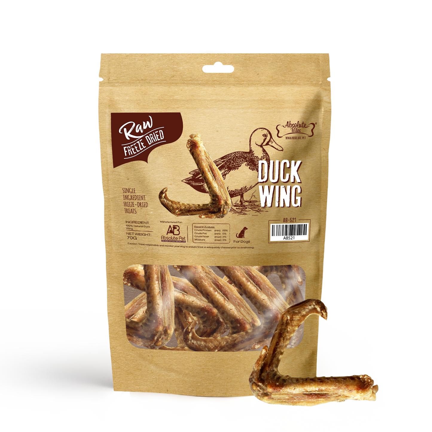 Absolute Bites Freeze Dried Duck Wing Dog Treats (Small Bag) 70g