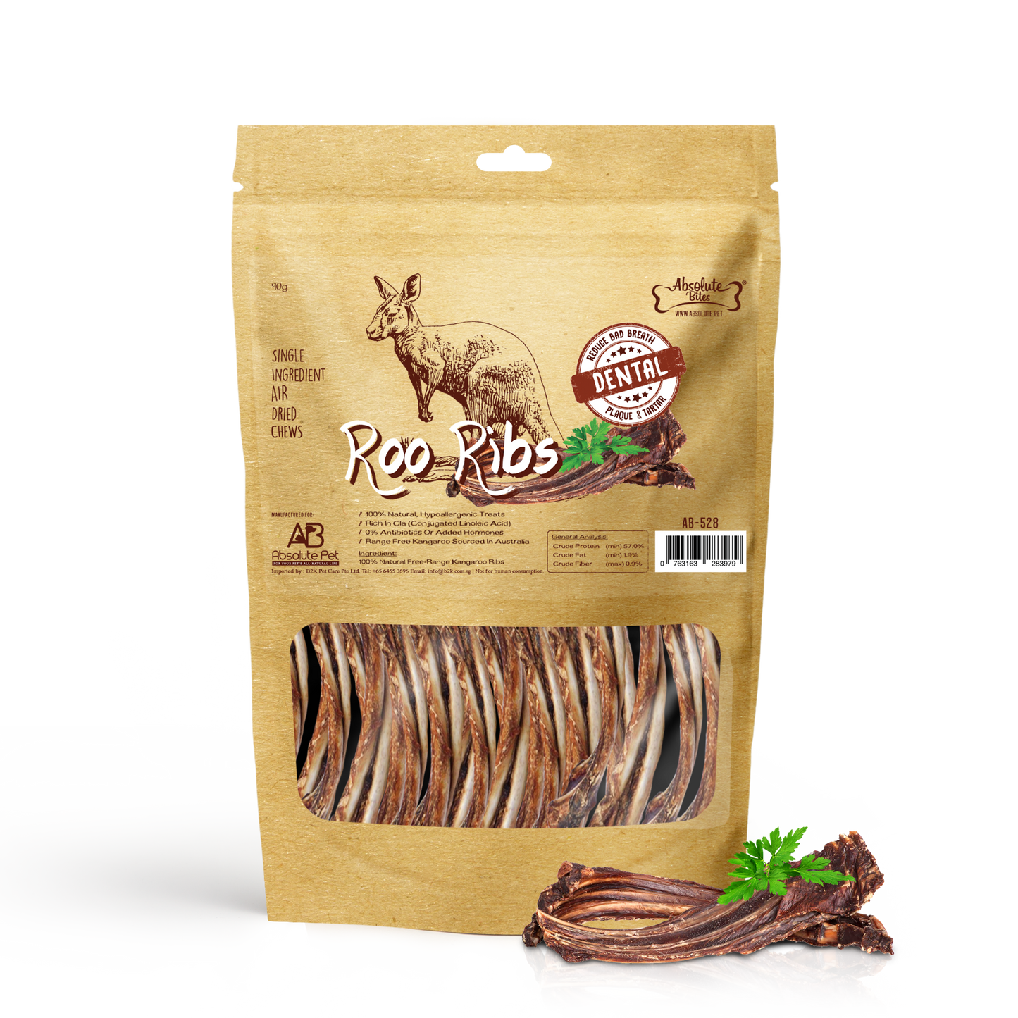 Absolute Bites Air Dried Roo Ribs Dog Treats (Small Bag) 100g