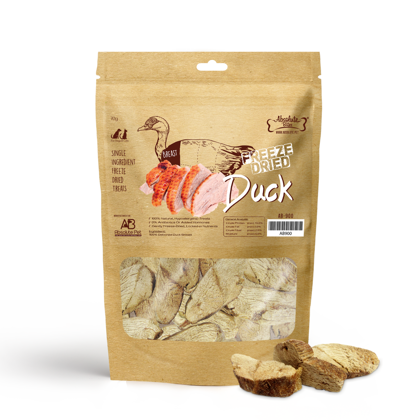Absolute Bites Freeze Dried Duck Breast Dog & Cat Treats (Small Bag) 70g