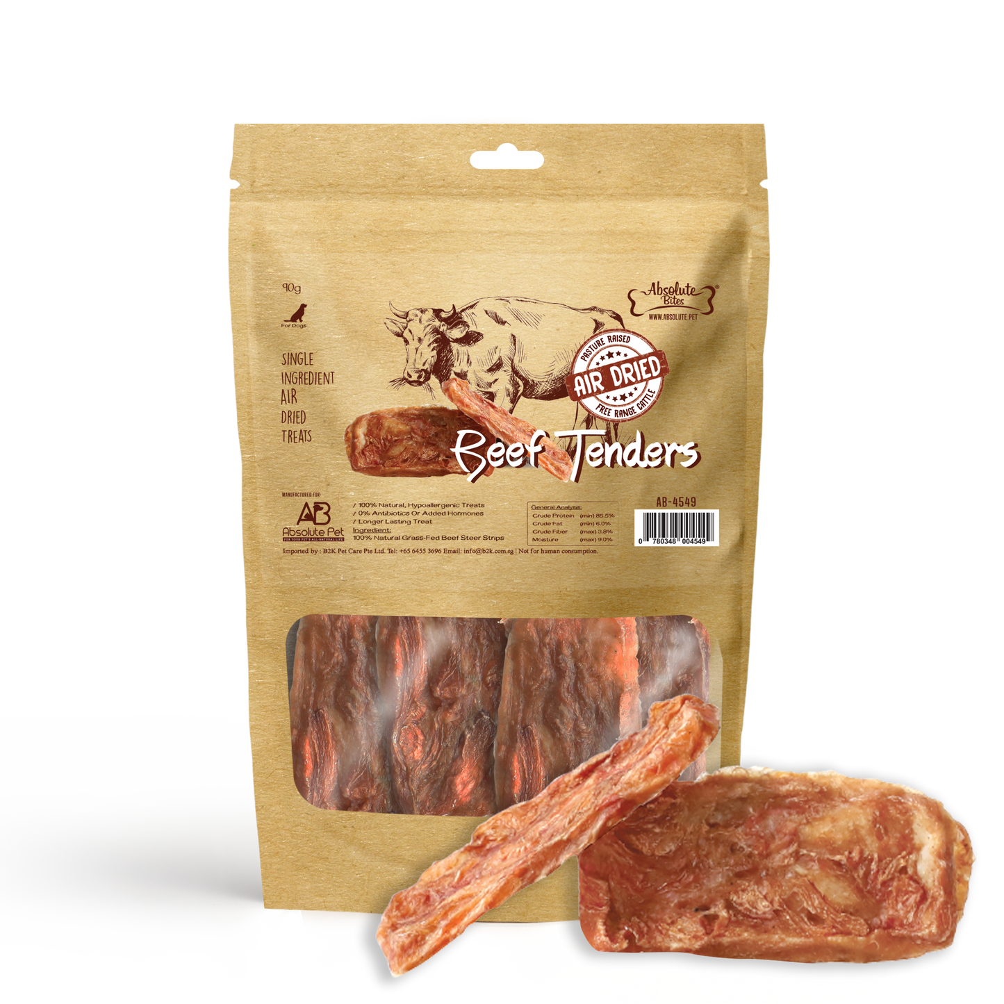 Absolute Bites Air Dried Beef Tenders Dog Treats (Small Bag) 90g