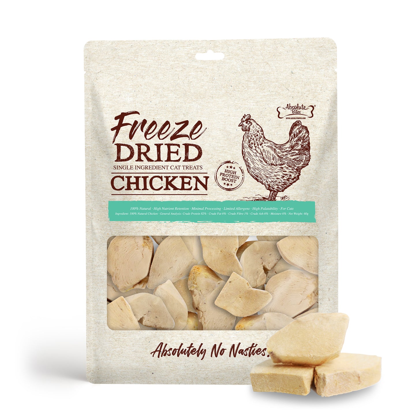 Absolute Bites Freeze Dried Chicken Dog & Cat Treats 60g (Small Bag)