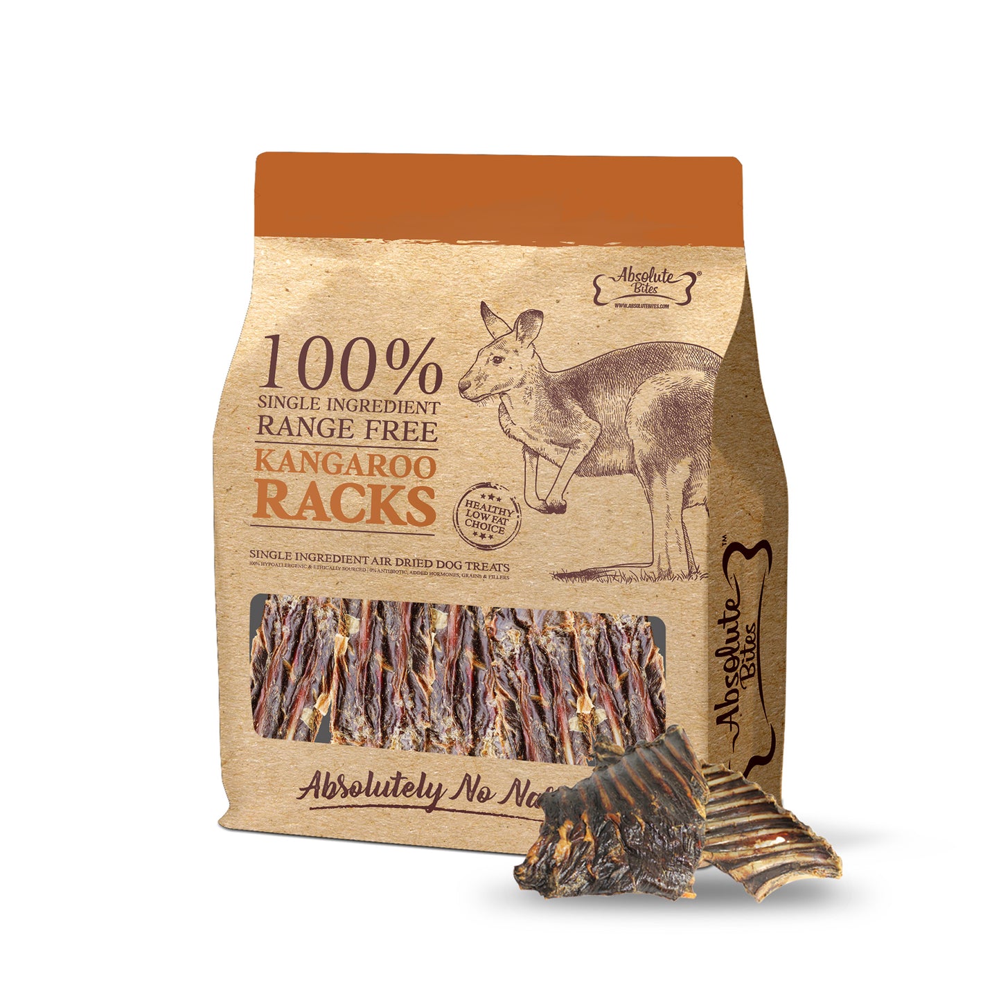Absolute Bites Air Dried Kangaroo Rack Dog Treats (Large Bag) 250g