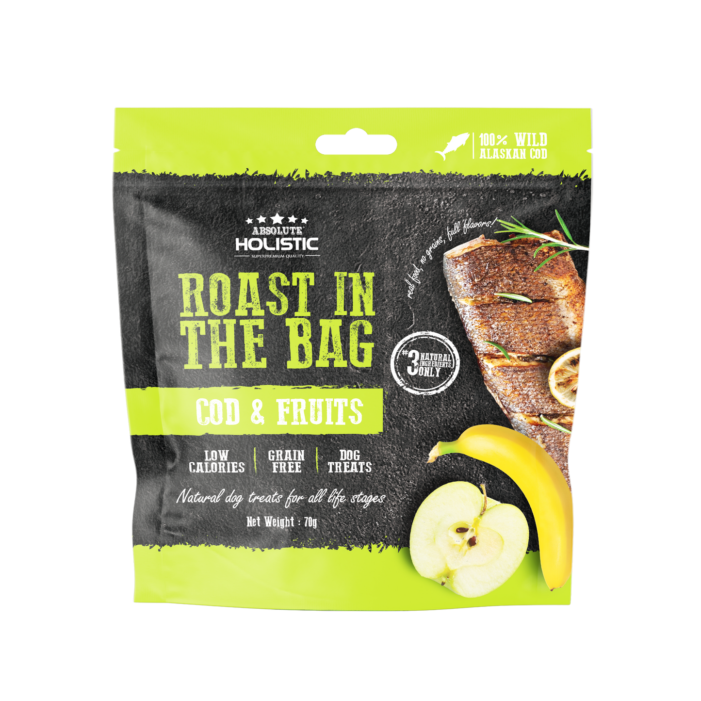 Absolute Holistic Roast In The Bag Cod & Fruits Natural Dog Treats (2 Sizes)