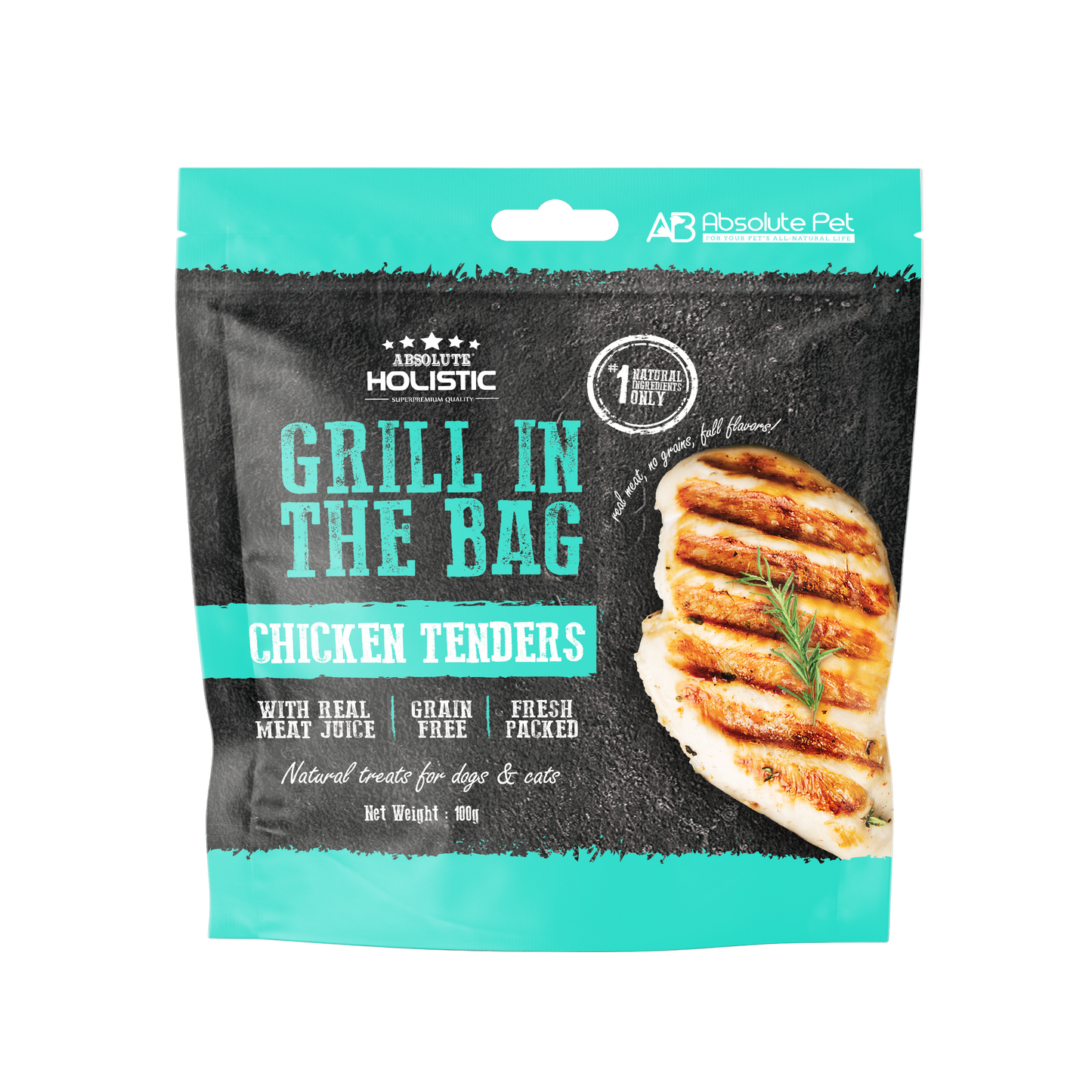 Absolute Holistic Grill In The Bag Chicken Tenders Natural Treats for Dogs and Cats (2 Sizes)