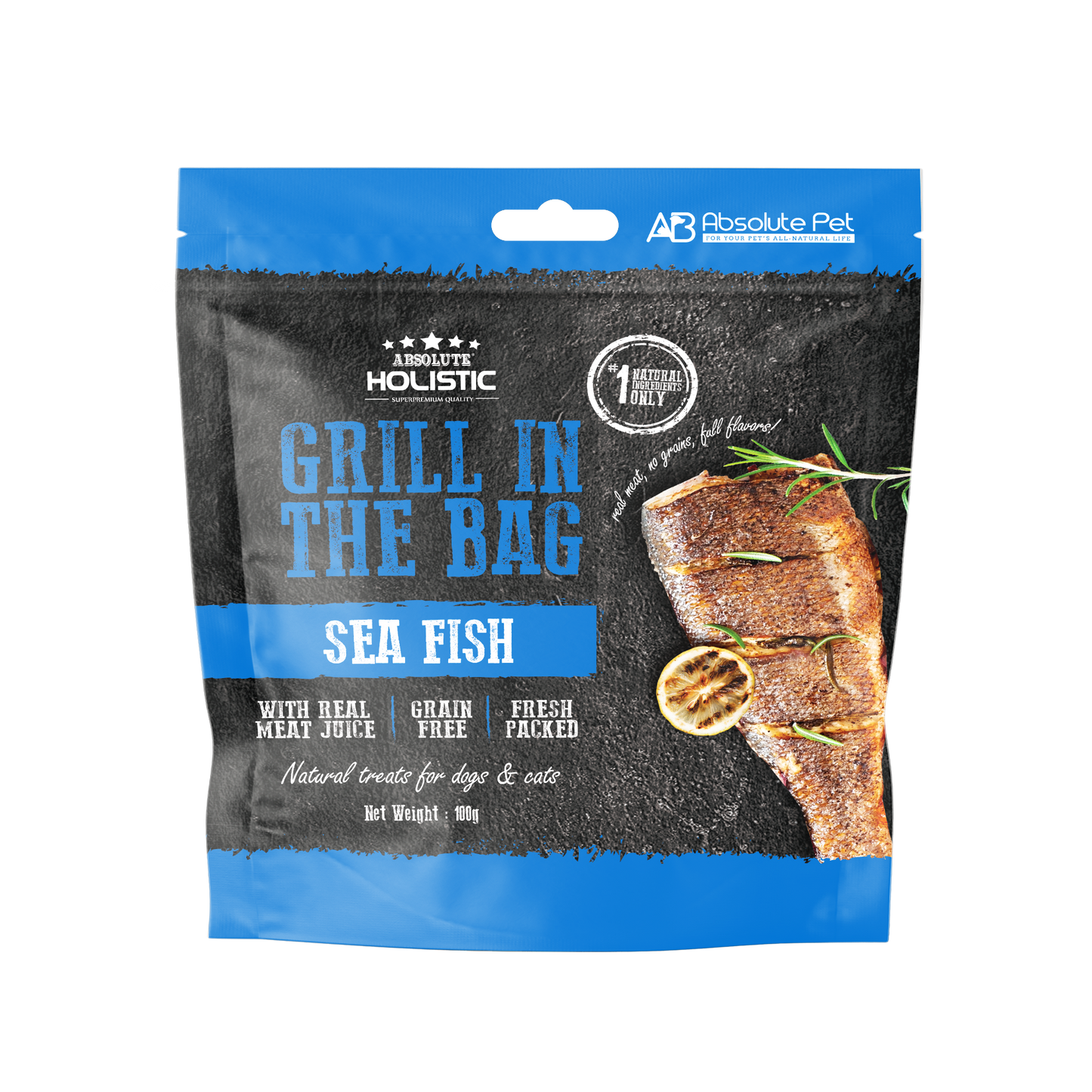 Absolute Holistic Grill In The Bag Sea Fish Natural Treats for Dogs and Cats (2 Sizes)