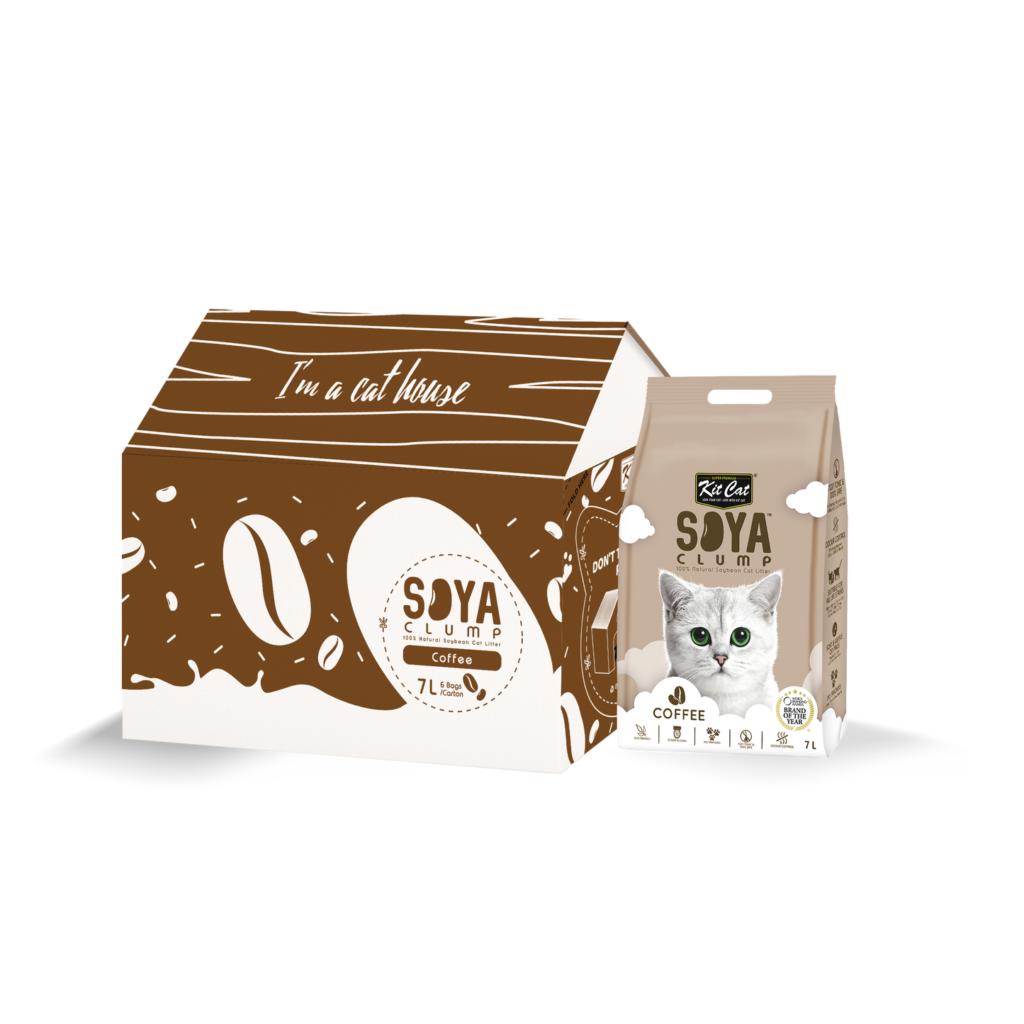 Kit Cat Soya Clump Cat Litter Coffee 7L (Bundle of 6)