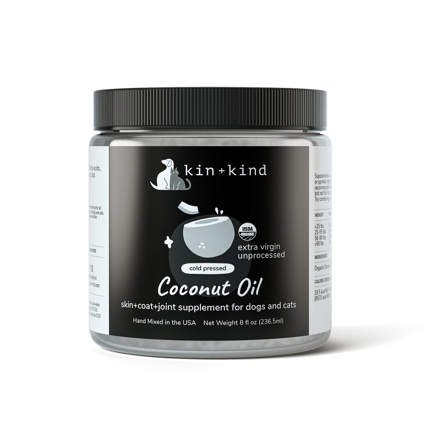 Kin+Kind Organic Raw Cold-Pressed Coconut Oil for Dogs & Cats (2 Sizes)
