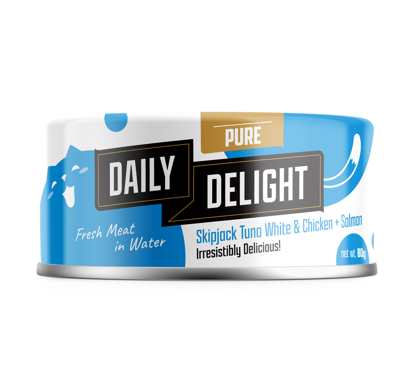 [As Low As $1.49 Each + FREE Happea Litter] Daily Delight Pure Skipjack Tuna White & Chicken with Salmon Cat Canned Food 80g
