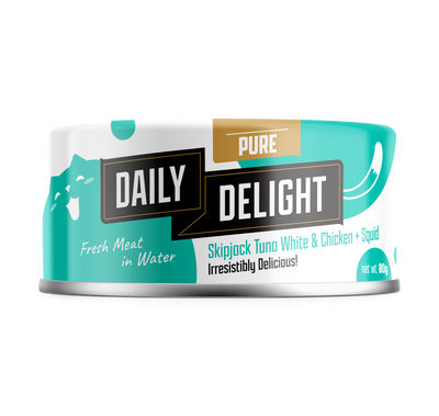 Daily Delight Pure Skipjack Tuna White & Chicken with Squid Cat Canned Food 80g