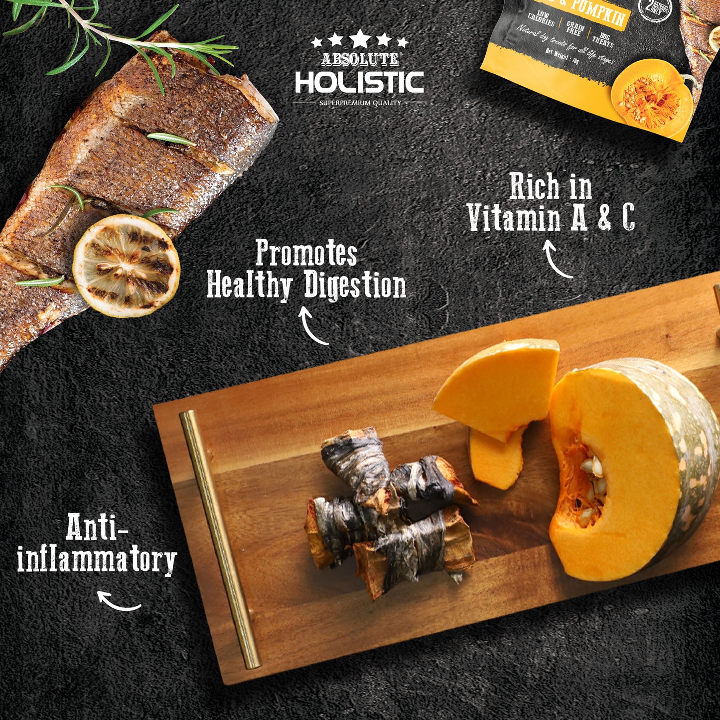 Absolute Holistic Roast In The Bag Cod & Pumpkin Natural Dog Treats (2 Sizes)