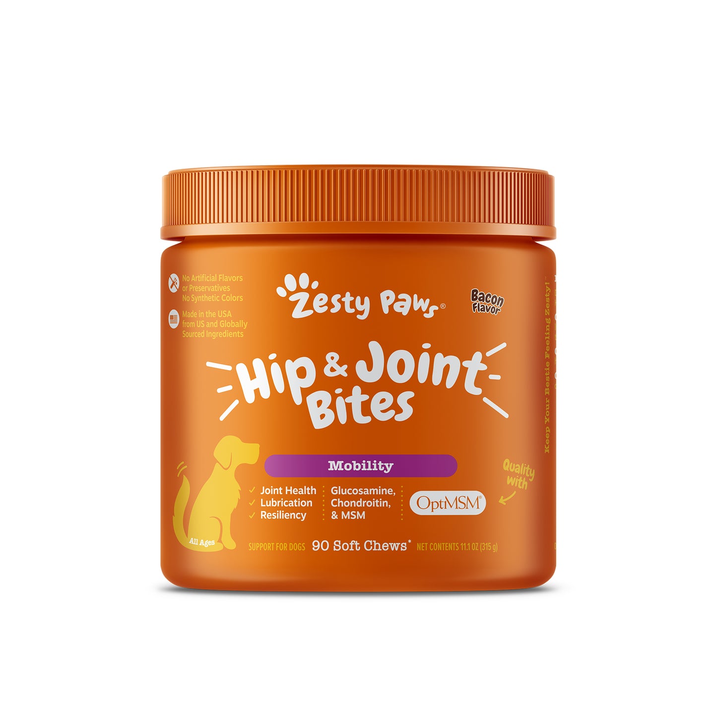 Zesty Paws Hip & Joint Mobility Bites Dog Supplement - Bacon 90s