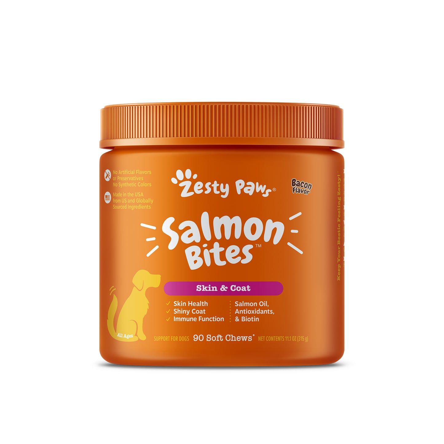 Zesty Paws Salmon Bites Dog Supplement - Bacon 90s