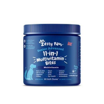 Zesty Paws Senior Advanced 11-in-1 Multivitamin Bites Dog Supplement - Beef 90s