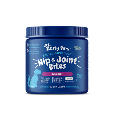 Zesty Paws Senior Advanced Hip & Joint Bites Dog Supplement - Chicken 90s
