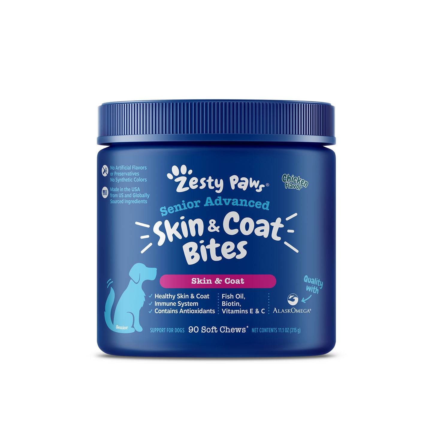 Zesty Paws Senior Advanced Skin & Coat Bites Dog Supplement - Chicken 90s