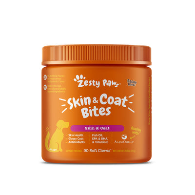 Zesty Paws Skin & Coat Bites Dog Supplement - Bacon 90s
