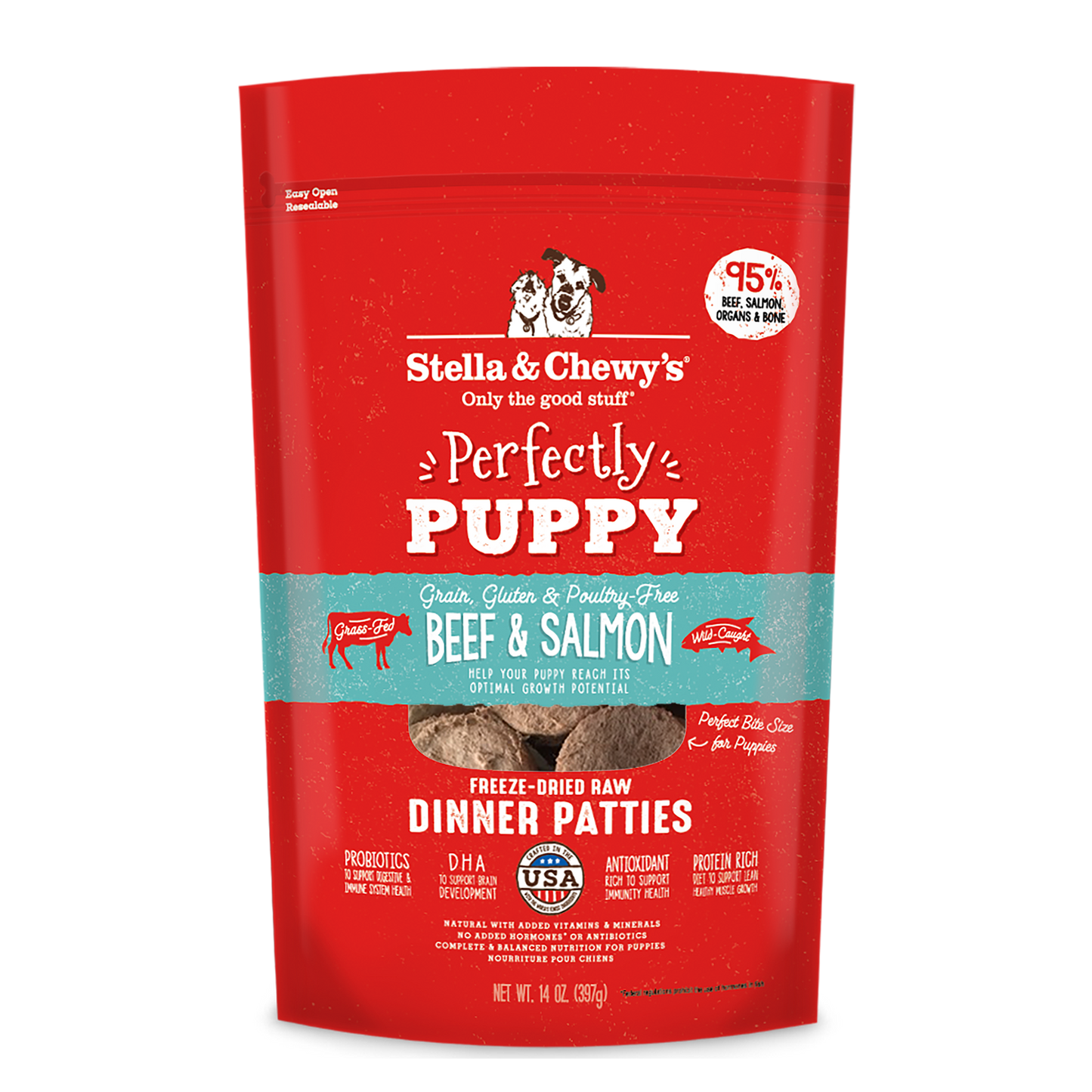 Stella & Chewy's Perfectly Puppy Beef & Salmon Dinner Patties Freeze-Dried Raw Dog Food 14oz