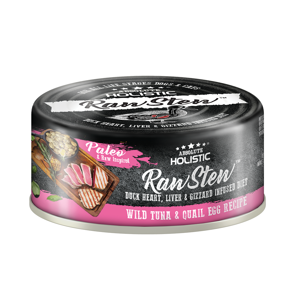 [As Low As $1.85 Each] Absolute Holistic Wild Tuna & Quail Egg Raw Stew Cat & Dog Canned Food 80g