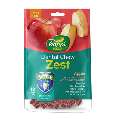 [As Low As $6.65 Each] Happi Doggy Zest Petite Apple Dental Chew 150g (2.5 Inch)