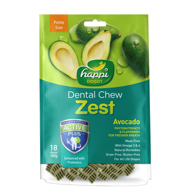 [As Low As $6.65 Each] Happi Doggy Zest Petite Avocado Dental Chew 150g (2.5 Inch)