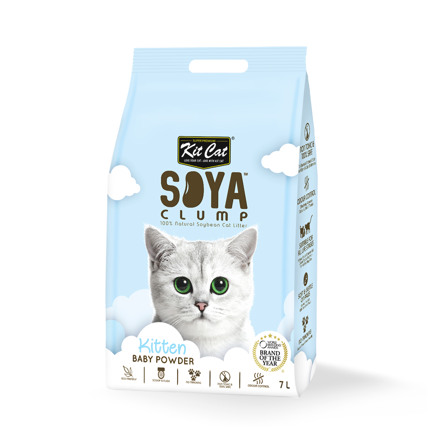 Kit Cat Soya Clump Cat Litter Baby Powder 7L (Bundle of 6)