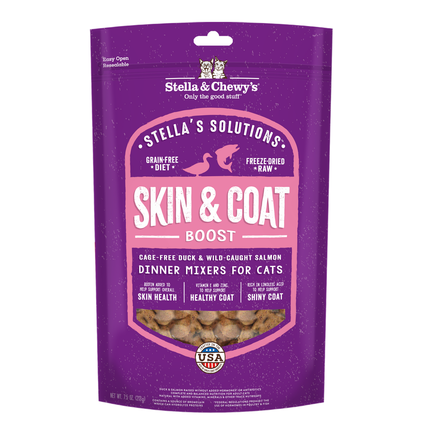 Stella & Chewy’s Stella's Solutions Skin & Coat Boost Duck & Salmon Freeze Dried Cat Food 7.5oz