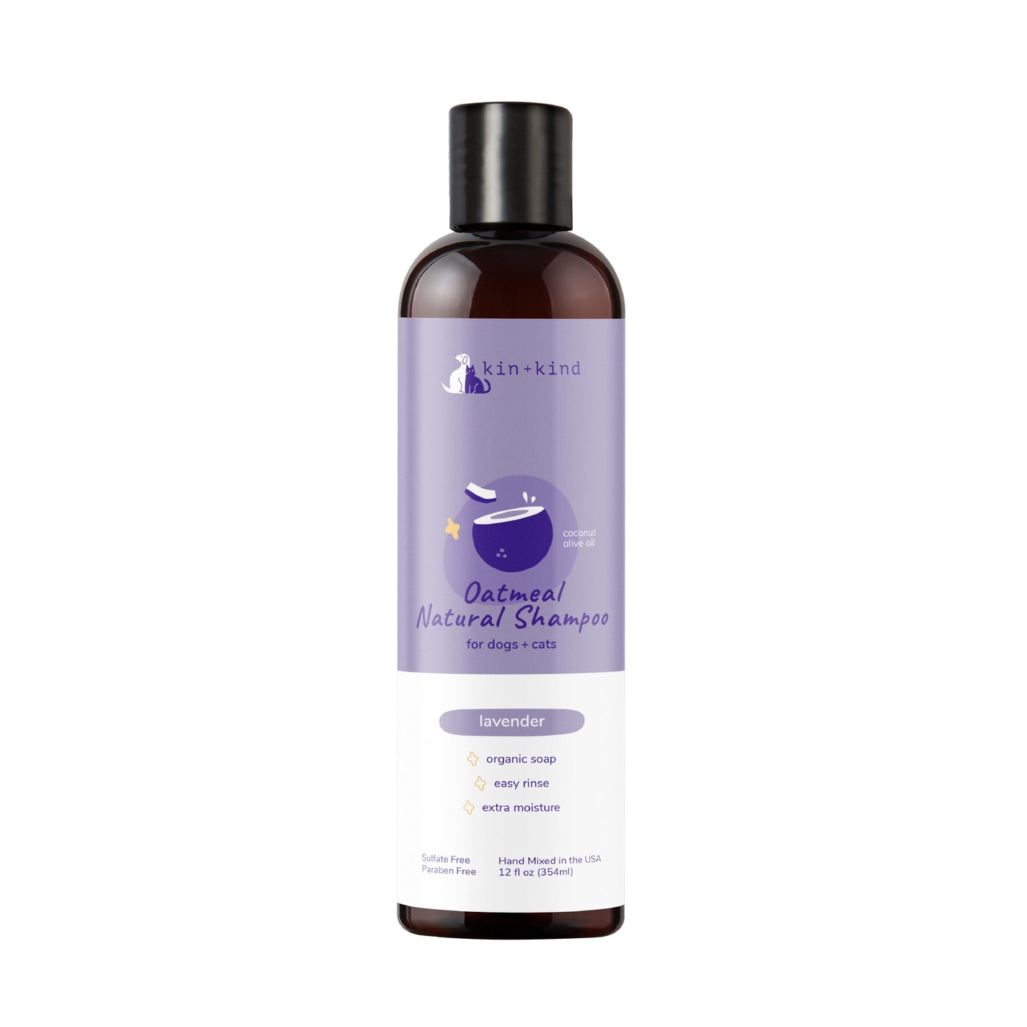 Kin+Kind Oatmeal Lavender Natural Shampoo for Cats & Dogs 12oz
