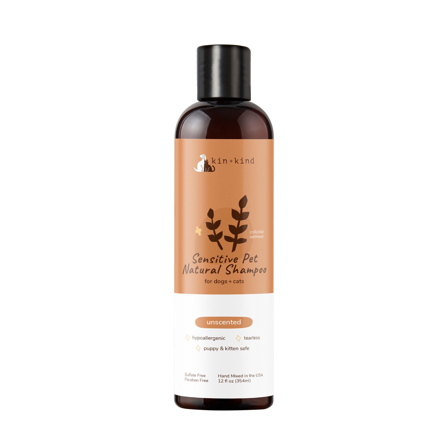 Kin+Kind Unscented Oatmeal Sensitive Pet Natural Shampoo for Dogs & Cats 12oz
