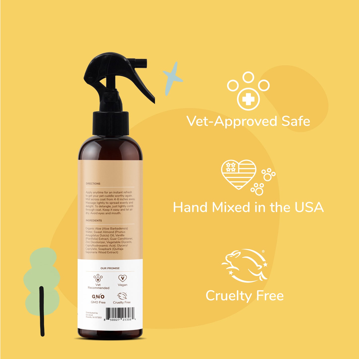 Kin+Kind Coat Spray (Almond + Vanilla) for Dogs 12oz