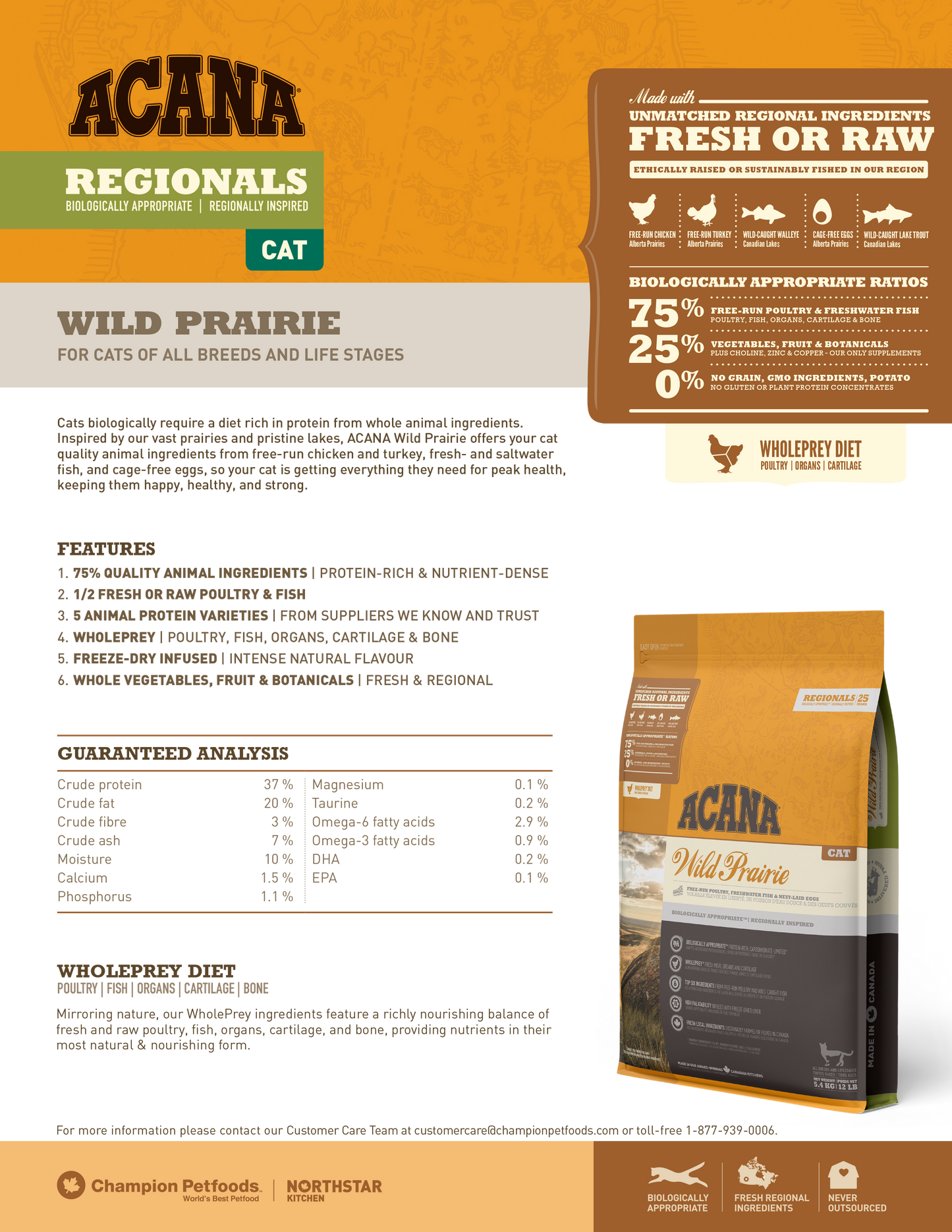 [EXTRA 5% OFF + FREE 340g of Kibbles] ACANA Regionals Wild Prairie Dry Cat Food (2 Sizes)