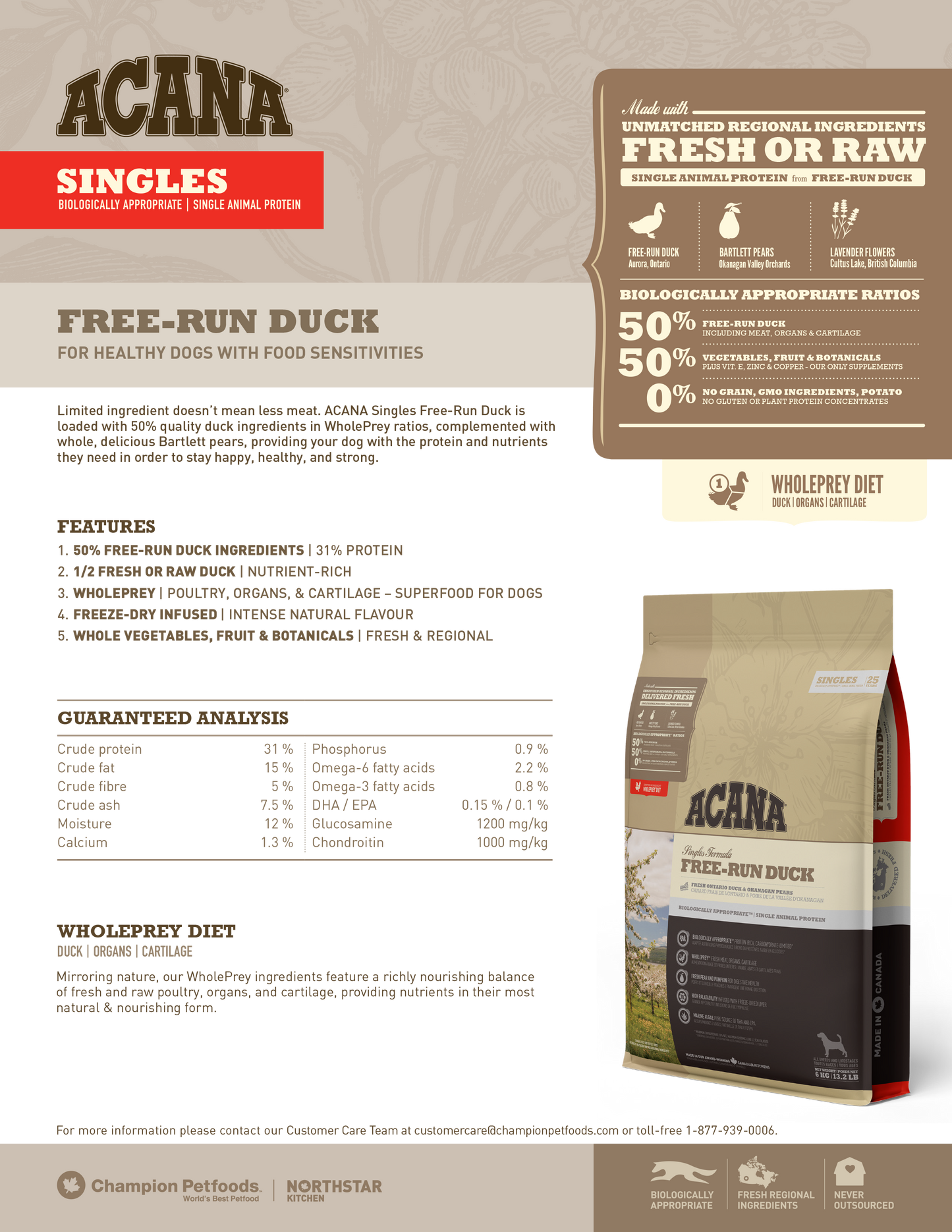 ACANA Singles Free-Run Duck Dry Dog Food (3 Sizes)