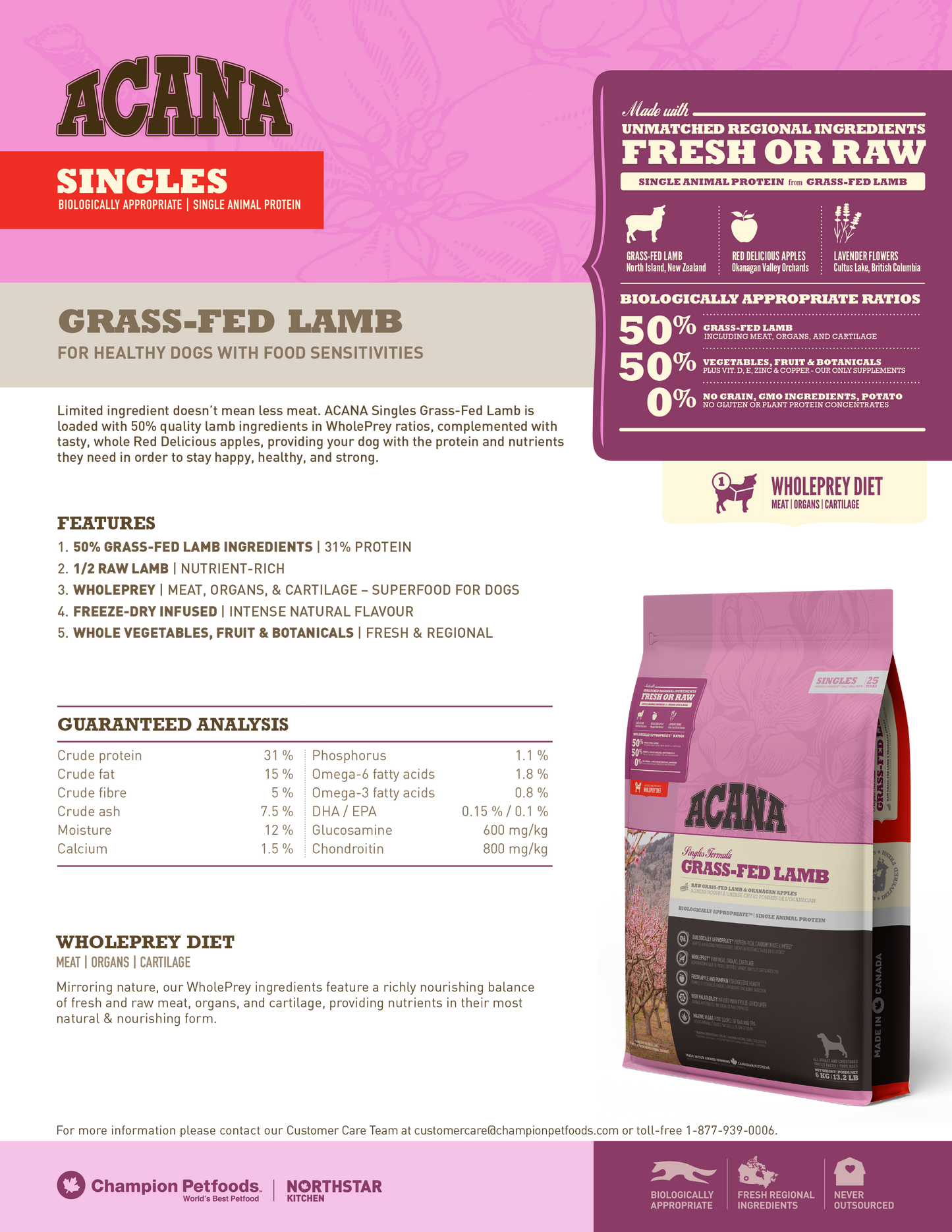 ACANA Singles Grass-Fed Lamb Dry Dog Food (3 Sizes)