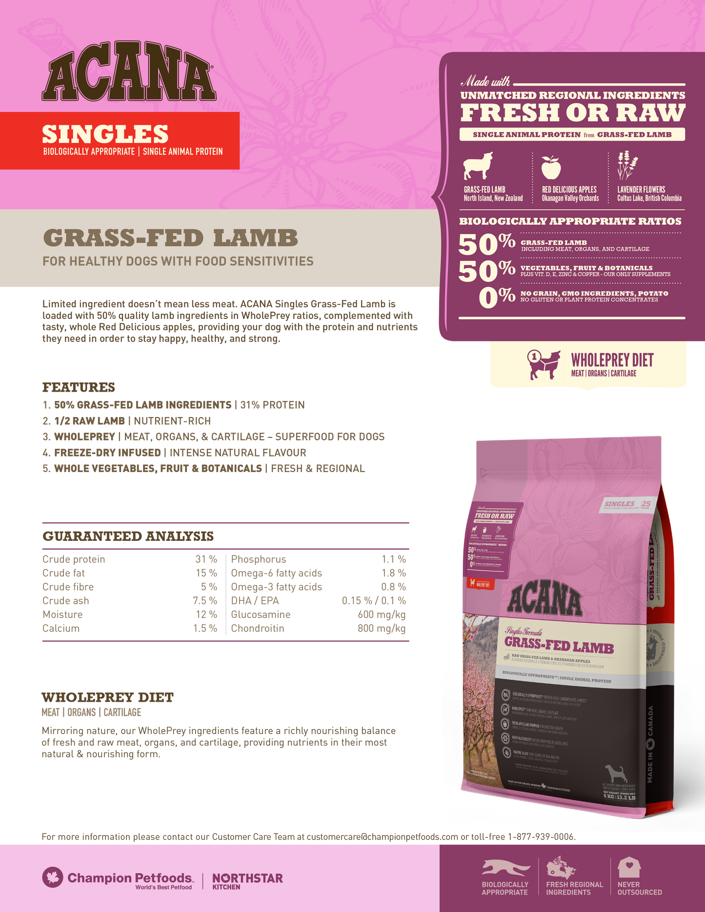 [EXTRA 10% OFF] ACANA Singles Grass-Fed Lamb Dry Dog Food (3 Sizes)