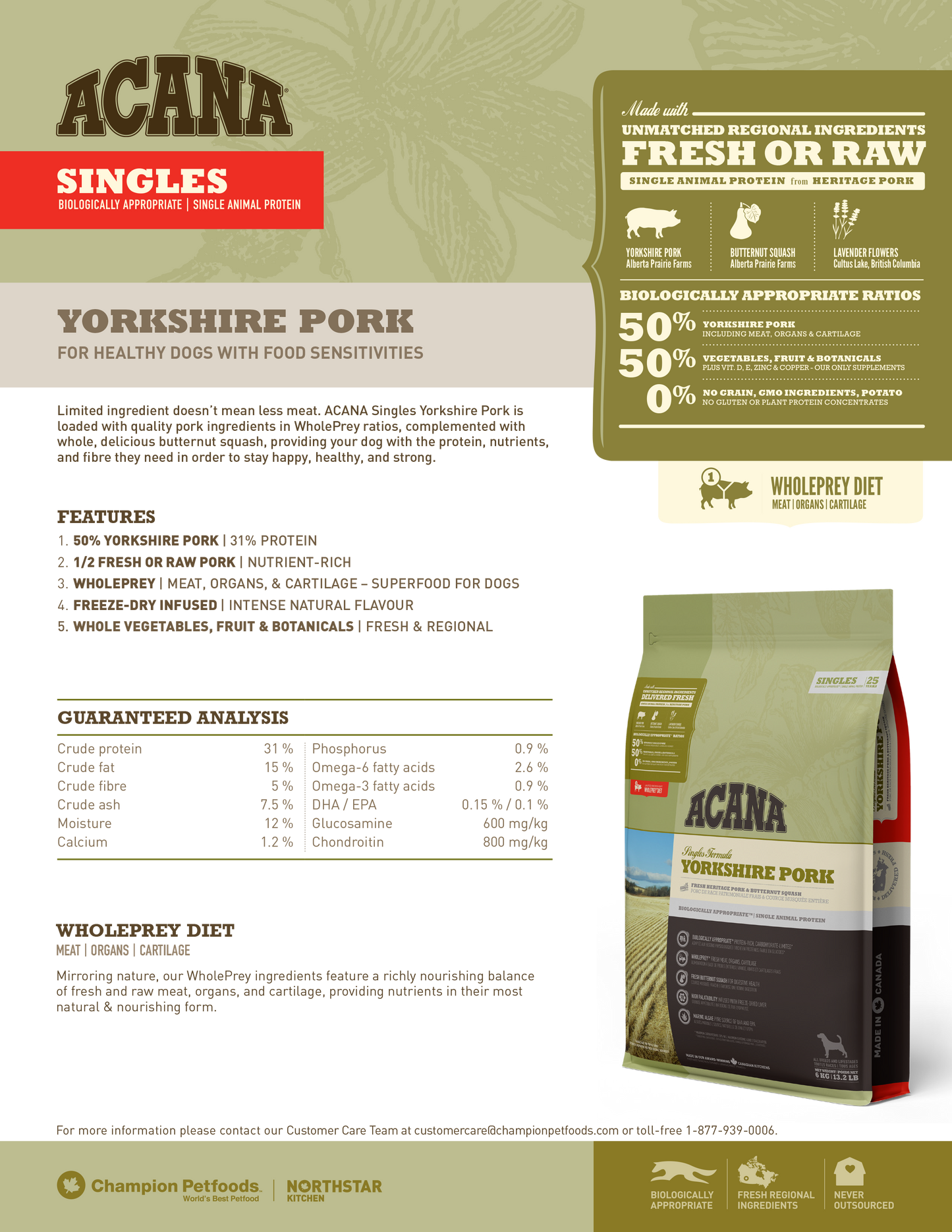 ACANA Singles Yorkshire Pork Dry Dog Food (3 Sizes)