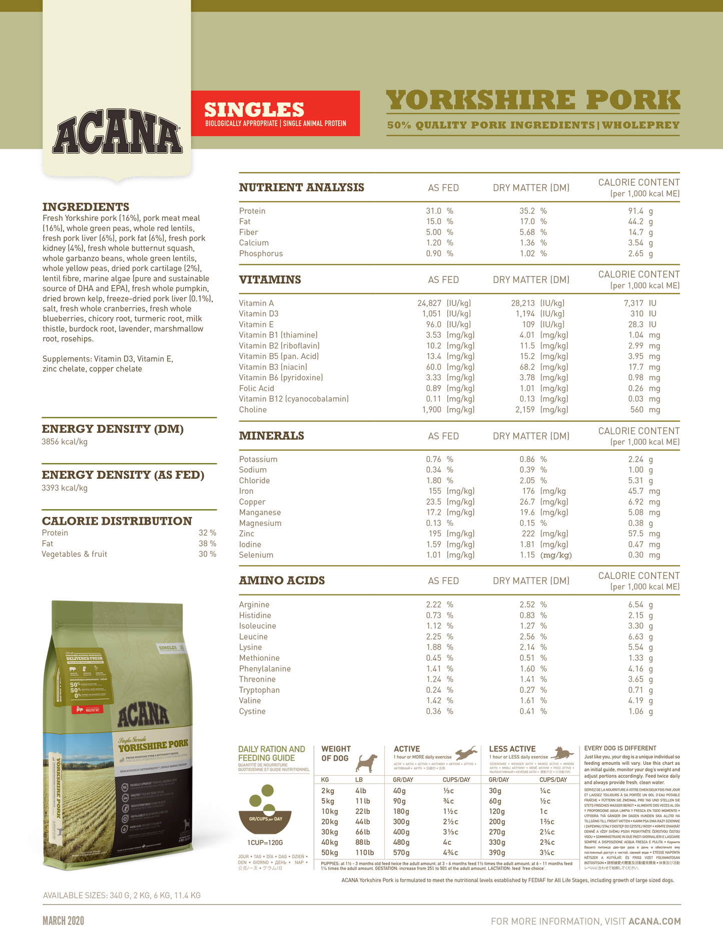ACANA Singles Yorkshire Pork Dry Dog Food (3 Sizes)