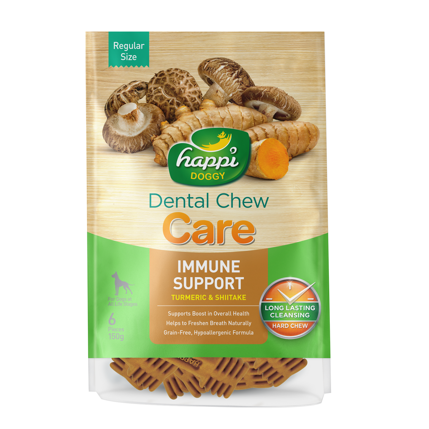 [As Low As $7.65 Each] Happi Doggy Care Turmeric & Shitake Immune Support Dental Chew 150g (2 Sizes)