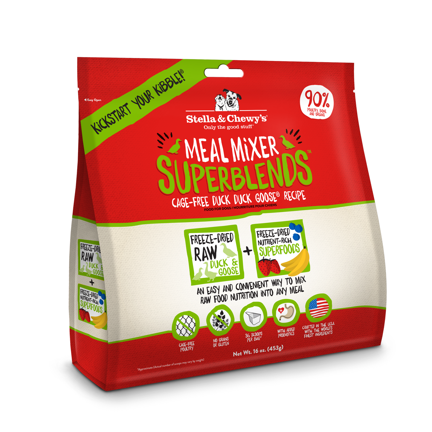 Stella & Chewy's SuperBlends Meal Mixers Duck Duck Goose Freeze Dried Dog Food Topper 16oz