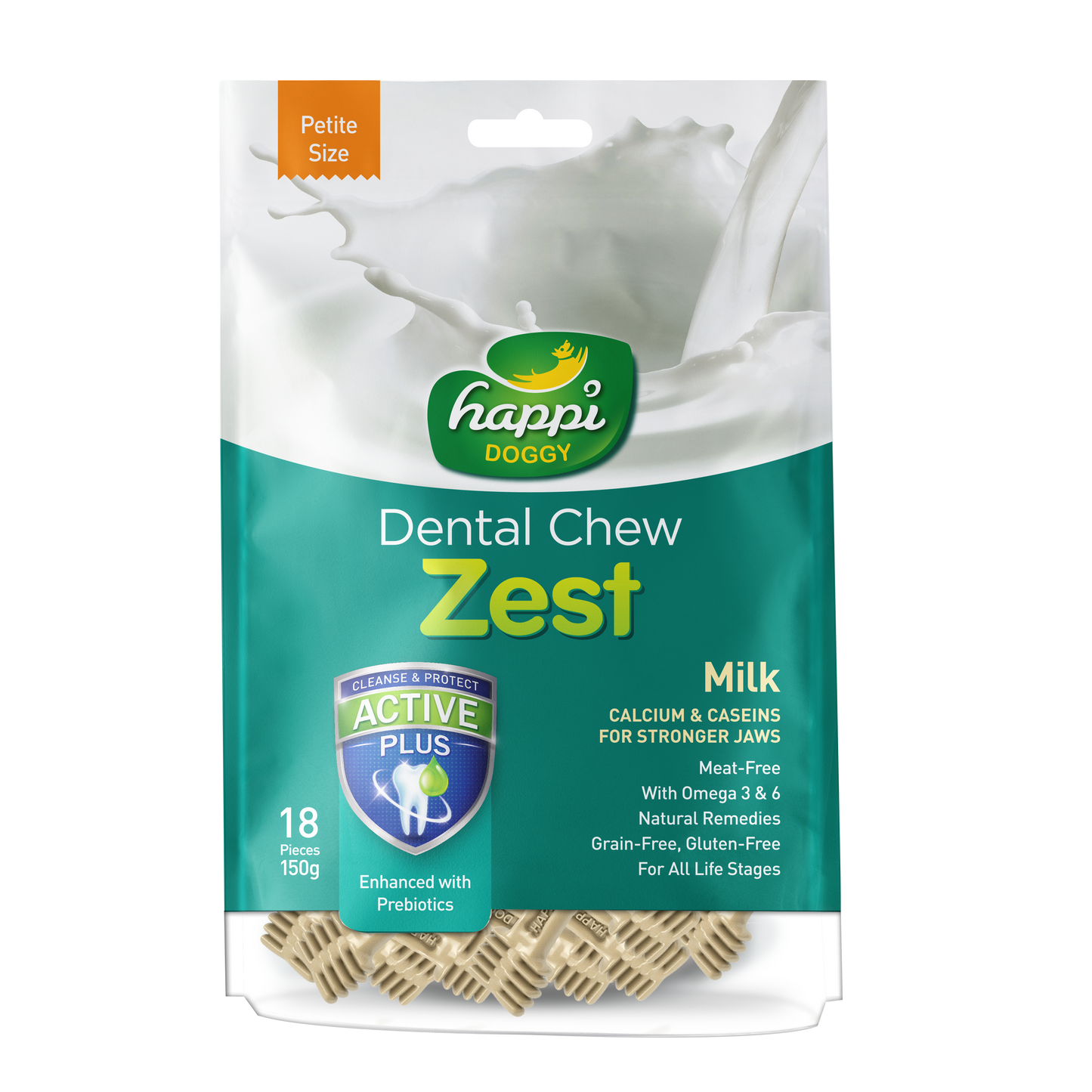 [As Low As $6.65 Each] Happi Doggy Zest Petite Milk Dental Chew 150g (2.5 Inch)