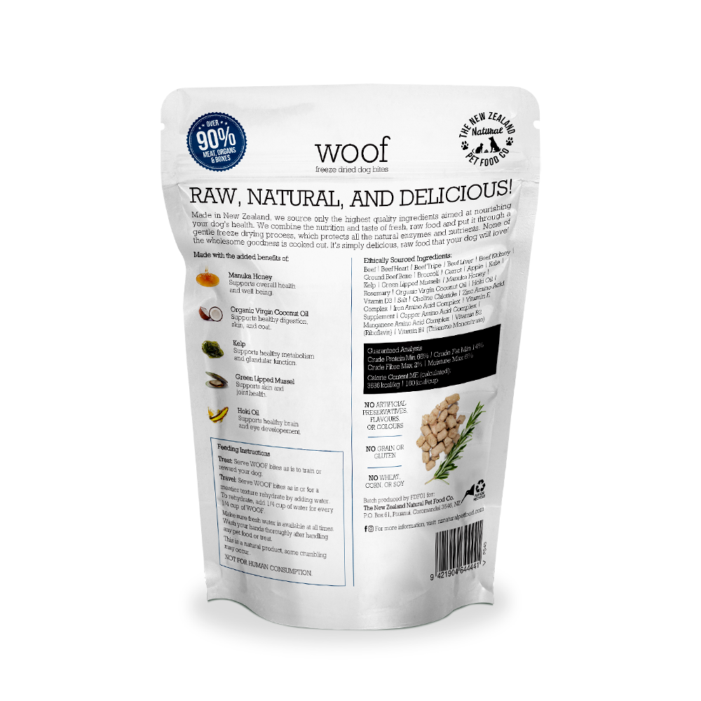 WOOF Freeze Dried Beef Dog Treats 50g