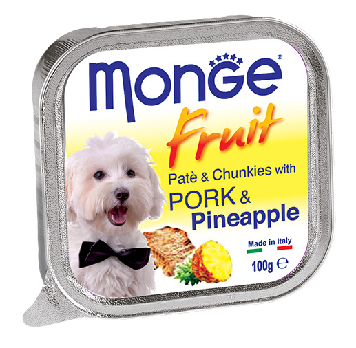 Monge Fruit Pork and Pineapple Paté with Chunkies Tray Dog Food 100g
