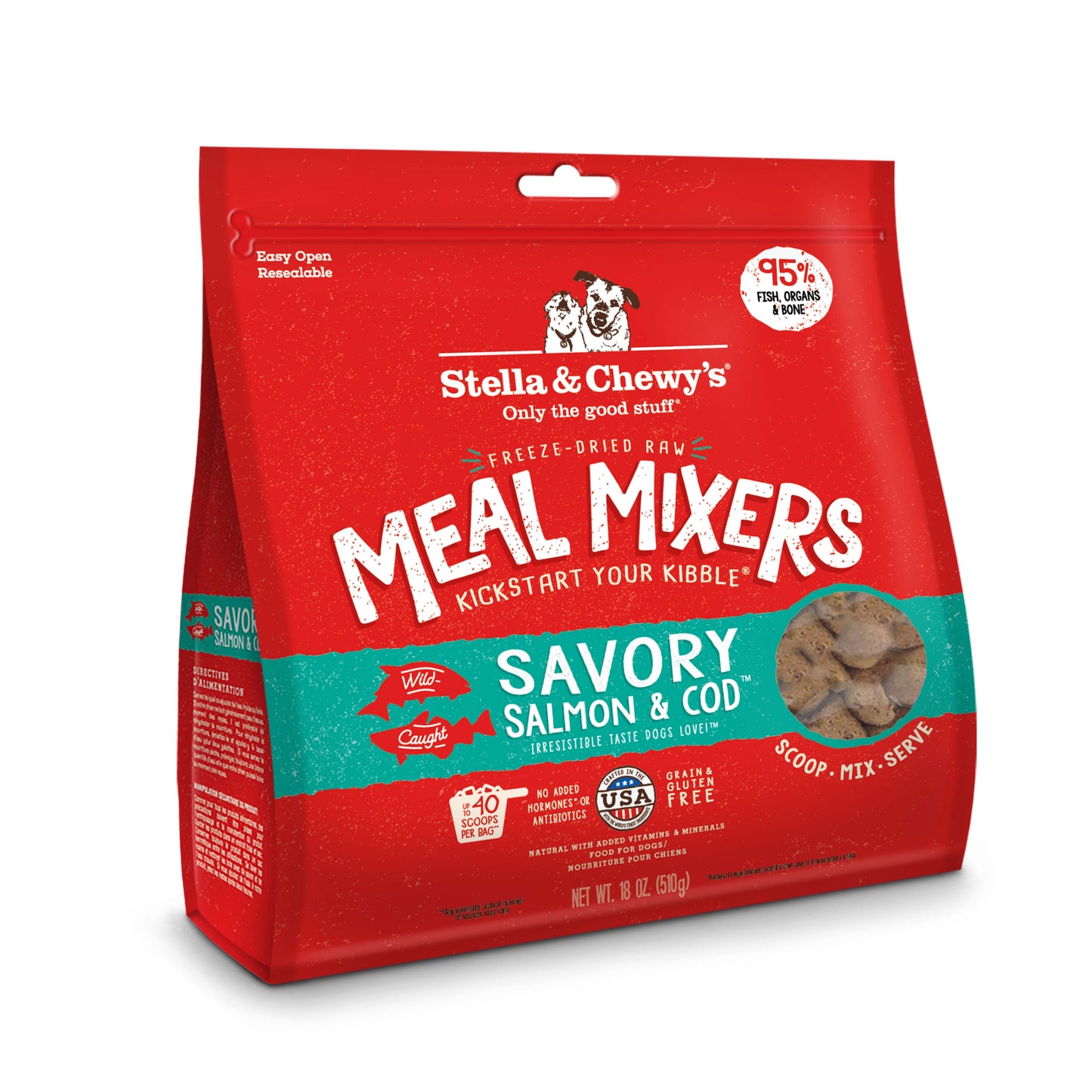 Stella & Chewy's Meal Mixers Savoury Salmon & Cod Freeze Dried Dog Food Topper (2 Sizes)