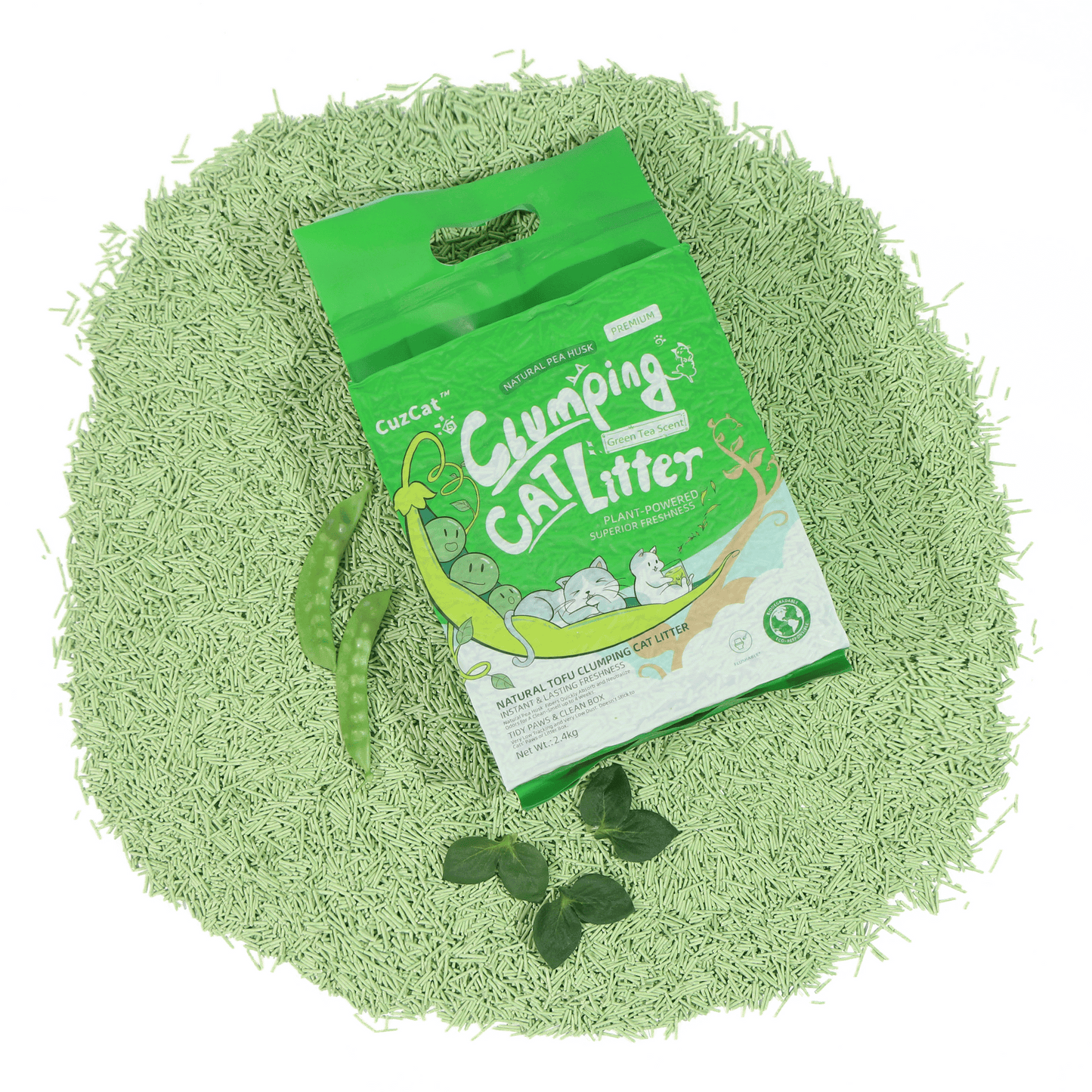 CuzCat Green Tea Pea Husk Clumping Cat Litter 6L (Bundle of 6)
