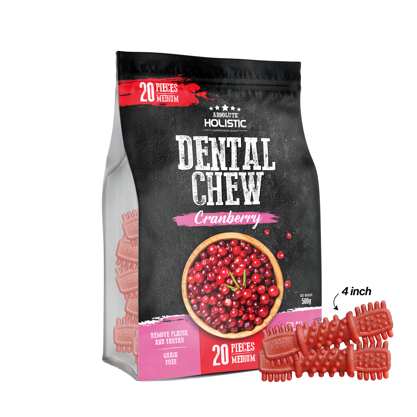 Absolute Holistic Boost Cranberry Dental Chew Jumbo Pack for Dogs (2 Sizes)