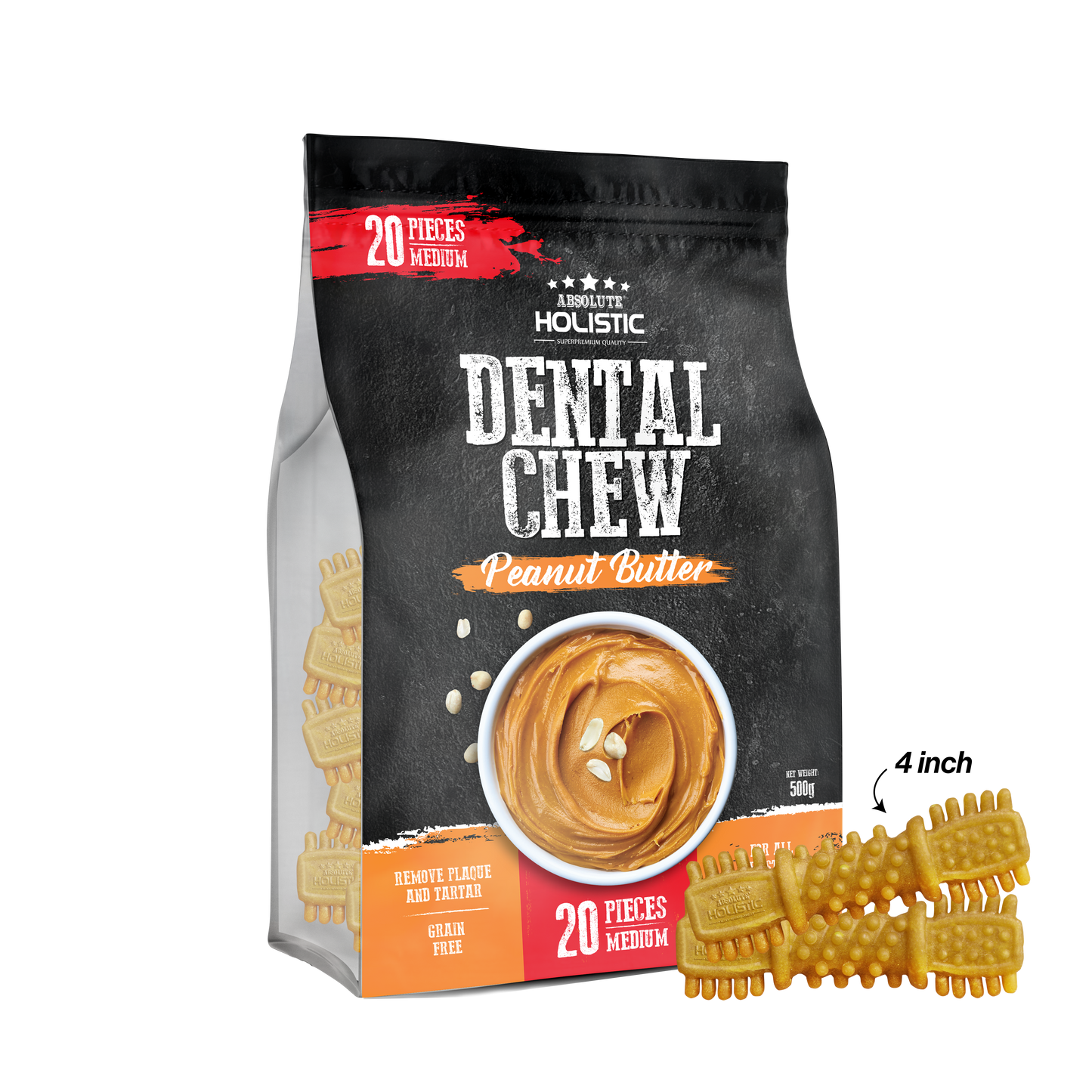 Absolute Holistic Boost Peanut Butter Dental Chew Jumbo Pack for Dogs (2 Sizes)