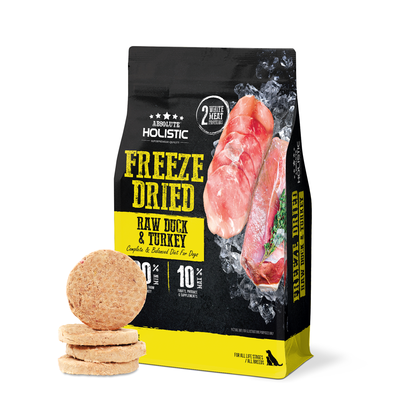 [As Low As $46 Each] Absolute Holistic Freeze Dried Raw Duck & Turkey Patties Dog Food 12.7oz